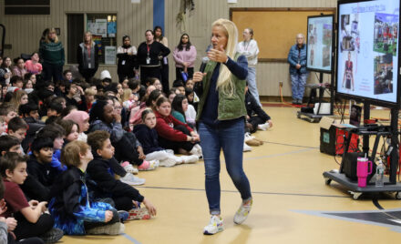 Digital Health and Safety Expert Katie Greer speaks to students at Parker Middle School in Chelmsford on Thursday, Jan. 23.